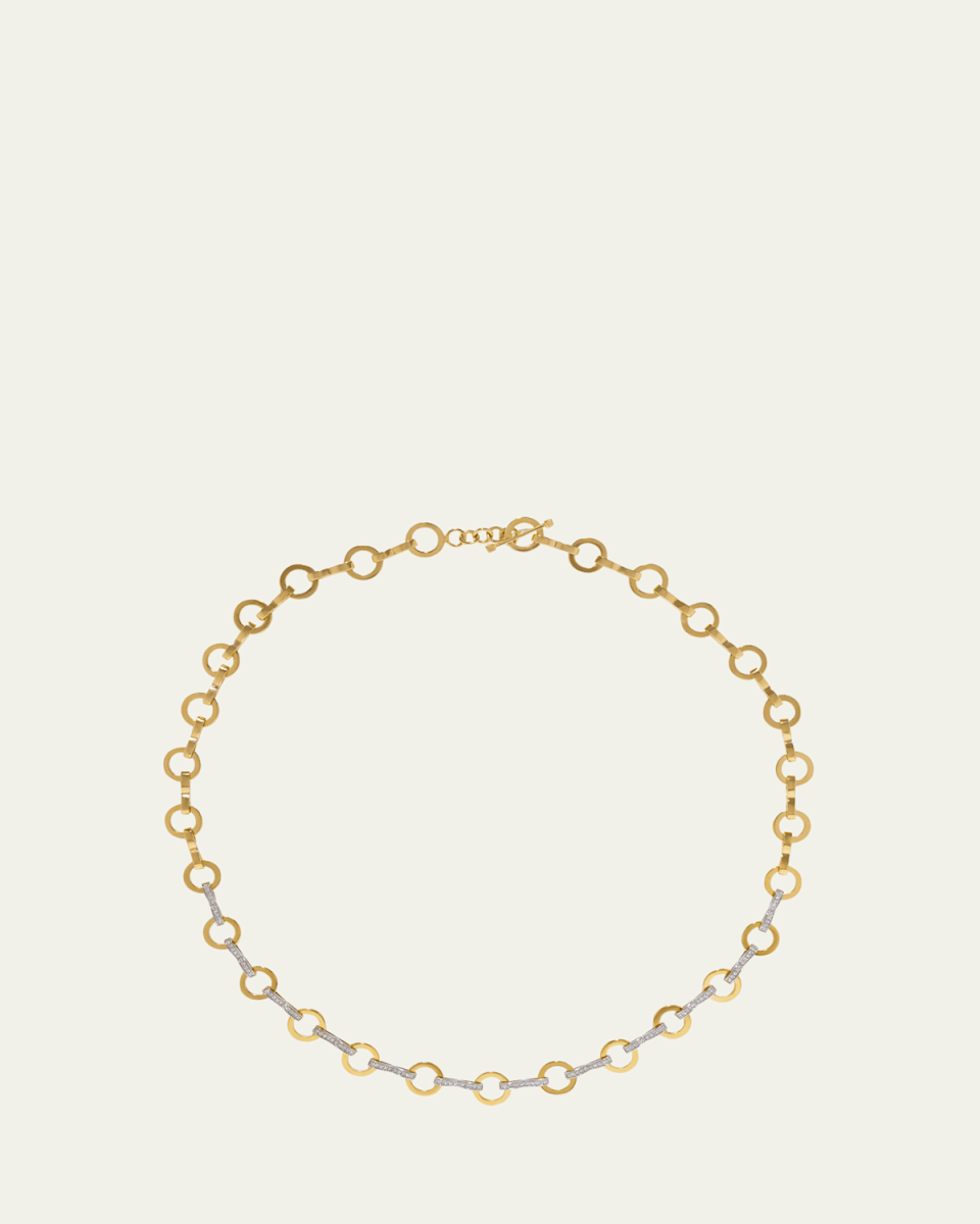 18K Yellow Gold Heavy Circle Link Pave Diamond Chain Necklace